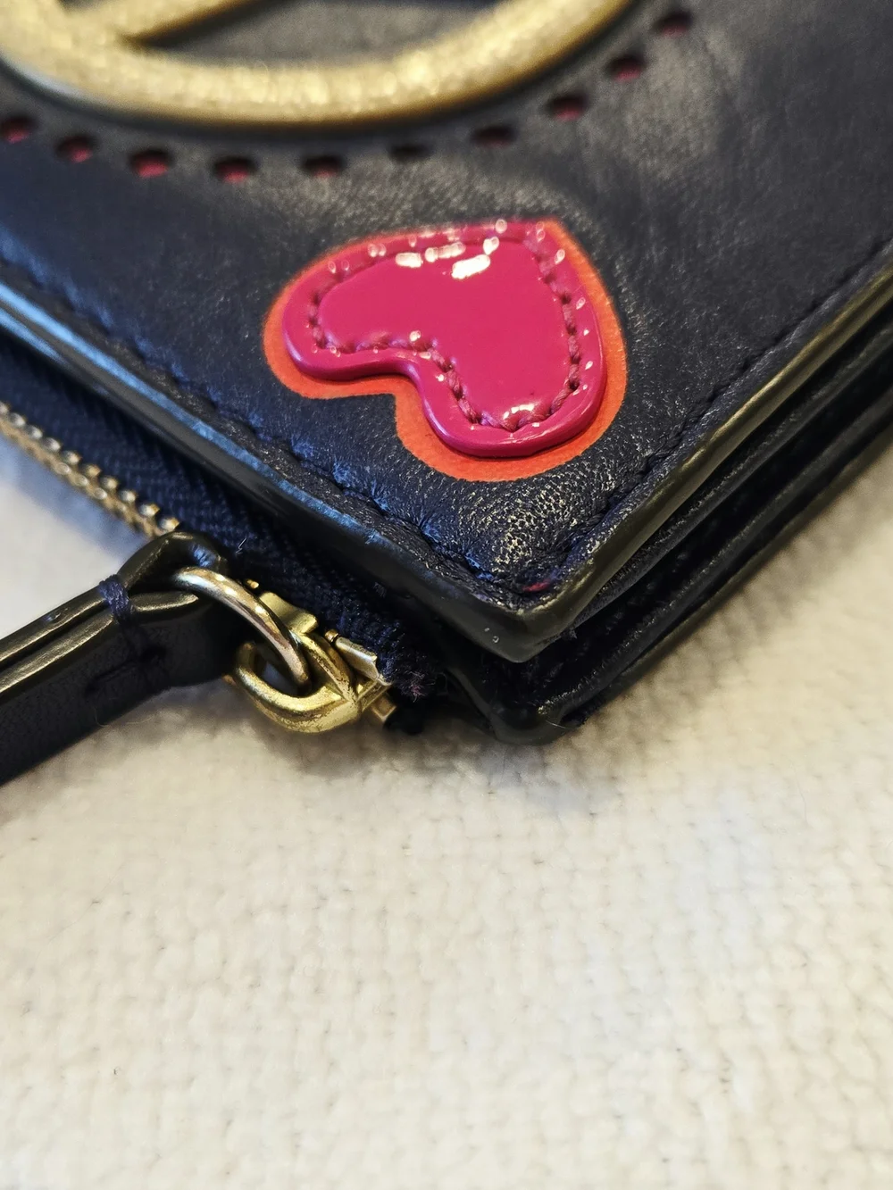 Tory Burch Navy Blue Peace and Love Mini Leather Zip Wallet EUC